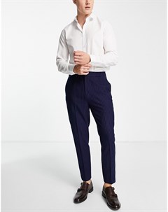 Темно синие строгие брюки в тонкую полоску с эластичным поясом Harry brown