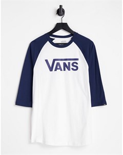 Классическая футболка с рукавами реглан белого темно синего цвета Vans