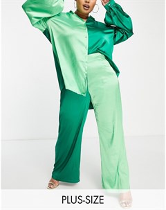 Зеленые брюки с контрастным дизайном в стиле колор блок от комплекта Never fully dressed plus
