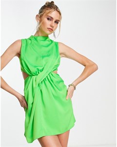 Зеленое атласное платье мини с высоким воротом и драпировкой Asos design