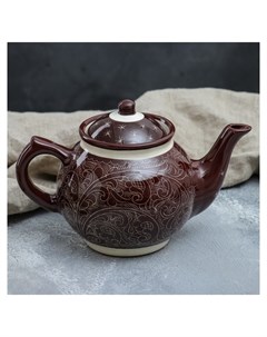 Чайник 0 7 л риштанская роспись коричневый Риштанская керамика