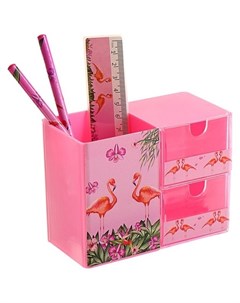 Набор настольный детский Фламинго подставка 2 карандаша линейка точилка ластик блокнот 8 листов Calligrata