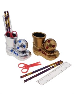 Настольный набор детский Ботинок с мячом из 5 предметов подставка ножницы линейка 2 карандаша Calligrata