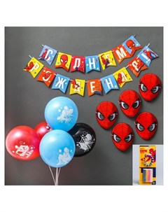 Набор для праздника гирлянда набор свечей шарики 5 шт маски 5 шт Человек паук Marvel comics