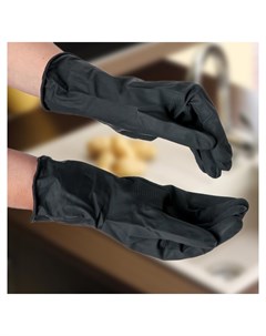 Перчатки хозяйственные защитные химически стойкие латекс размер L 55 гр цвет чёрный Доляна