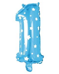 Шар фольгированный 40 Цифра 1 цвет голубой звёзды Страна карнавалия