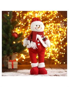 Мягкая игрушка Снеговик пузатик 12х40 см красный Зимнее волшебство