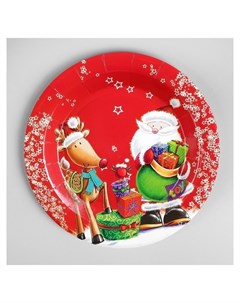 Тарелка бумажная Дед мороз с подарками набор 6 шт Страна карнавалия