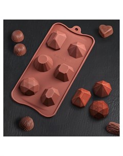 Форма для льда и шоколада Драгоценные камни 6 ячеек D 4 см 22 5 10 6 см цвет шоколадный Доляна