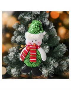 Мягкая подвеска Снеговик в блёстках с шарфиком 7 5 20 см зелёный Зимнее волшебство
