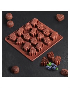 Форма для льда и шоколада Кошки 18х17х2 см 16 ячеек цвет шоколадный Доляна