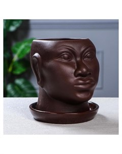 Кашпо Голова африканки 1 4 л муар цвет коричневый Керамика ручной работы