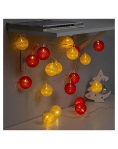 Гирлянда Нить 5 м с насадками клубки красно золотистые Ip20 прозрачная нить 20 Led свечение красное  Luazon home