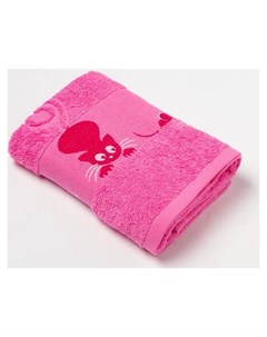Полотенце махровое с бордюром Кошки цвет розовый 50х90см Текстиль центр