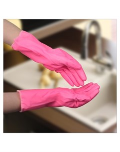 Перчатки хозяйственные латексные вельвет внутри размер L цвет розовый Доляна