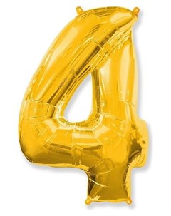 Шар фольгированный 40 Цифра 4 цвет золотой Flexmetal