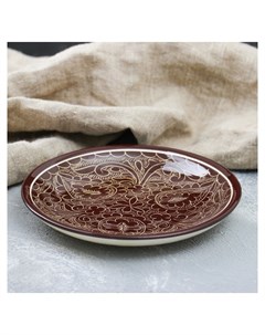 Тарелка плоская 15 5см коричневый Риштанская керамика