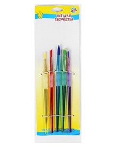 Набор кистей нейлон 5 шт с цветными ручками и резиновыми держателями Школа талантов