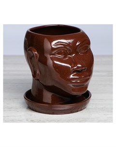 Кашпо Голова африканки глазурь 1 4 л коричневый Керамика ручной работы