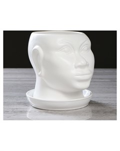 Кашпо Голова африканки муар 1 4 л белый Керамика ручной работы