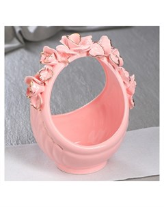 Конфетница Корзина розовая лепка цветы 22 см Керамика ручной работы
