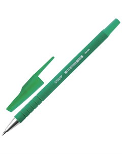 Ручка шариковая зеленая корпус прорезиненный зеленый узел 0 7 мм линия письма 0 35 мм Staff