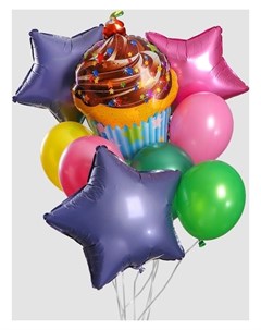 Букет из шаров С днем рождения торт с вишенкой латекс фольга набор 11 шт Nnb