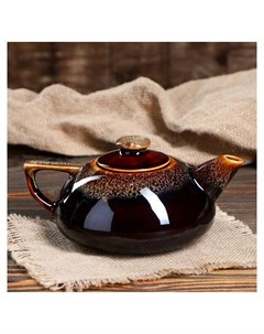 Чайник для заварки 0 8 л Плоский коричневый Керамика ручной работы