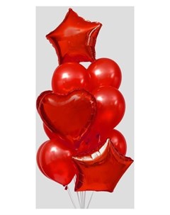 Букет из шаров Сердца и звёзды латекс фольга набор 14 шт цвет красный Nnb