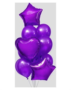 Букет из шаров Сердца и звёзды латекс фольга набор 14 шт цвет фиолетовый Nnb