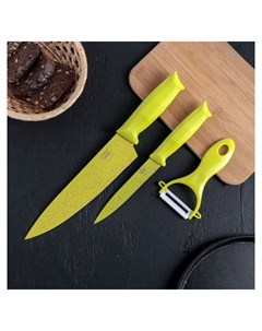 Набор Клауд 3 предмета 2 ножа и овощечистка из керамики цвет зелёный Nnb