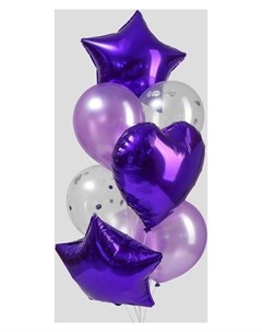 Букет из шаров Фиолетовый сердце звезда фольга латекс набор 10 шт Nnb