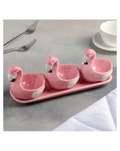 Набор соусников Фламинго 3 шт на керамической подставке Nnb