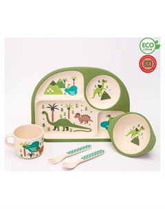 Набор бамбуковой посуды Динозавры тарелка миска стакан приборы 5 предметов Nnb