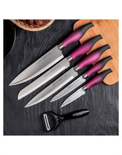 Набор кухонный 6 предметов 5 ножей лезвие 19 22 5 30 31 31 5 см овощечистка Nnb