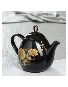 Чайник Петелька 0 8 л черный с рисунком Керамика ручной работы