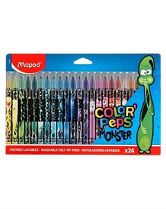 Фломастеры 24цв Color peps Monster смываемые с заблокир пишущ узлом карт футляр Maped