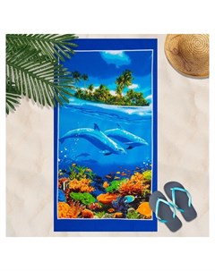 Вафельное полотенце пляжное Дельфин 80х150 см разноцветный 160г м2 хлопок 100 Domovita