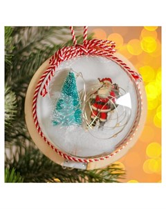 Новогодний шар с деревянной фигуркой и подсветкой Дед мороз и фонарь Nnb