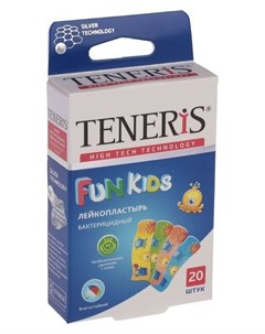 Лейкопластырь бактерицидный Teneris Fun Kids с ионами серебра на полимерной основе 20 шт Master uni