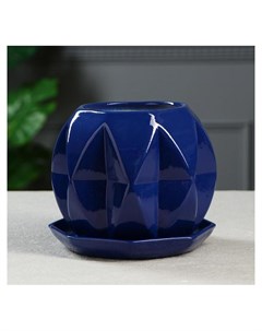 Цветочный горшок Сфера 1 5 л глазурь синий Керамика ручной работы