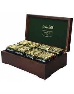 Чай в деревянной шкатулке набор 96 пакетиков 8 вкусов по 12 пакетиков Greenfield