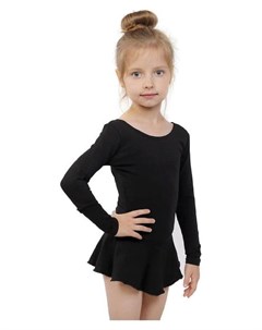 Купальник гимнастический х б с юбкой длинный рукав размер 34 цвет чёрный Grace dance