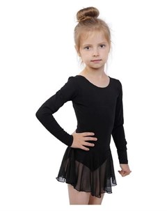 Купальник для хореографии х б длинный рукав юбка сетка размер 38 цвет чёрный Grace dance
