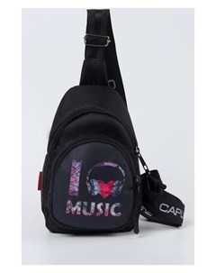 Сумка рюкзак на одной лямке отдел на молнии наружный карман регулируемый ремень I Love Music цвет чё Capline