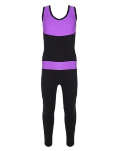 Комбинезон гимнастический со вставками Gd2002 цвет чёрный фиолет размер 30 Grace dance
