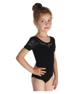 Купальник гимнастический кокетка и короткий рукав гипюр размер 36 цвет чёрный Grace dance