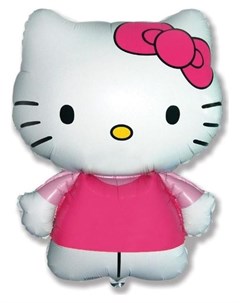 Шар фольгированный 26 фигура hello Kitty котенок с бантиком розовый 1шт в упак Flexmetal