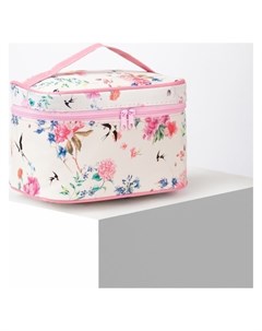 Косметичка сумочка отдел на молнии с зеркалом цвет белый с розовыми вставками и принтом Nnb