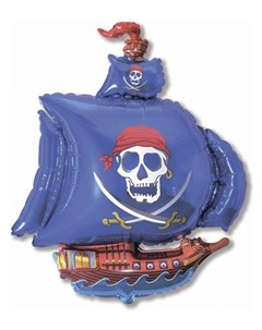 Шар фольгированный 12 Корабль пиратский для палочки цвет синий Flexmetal